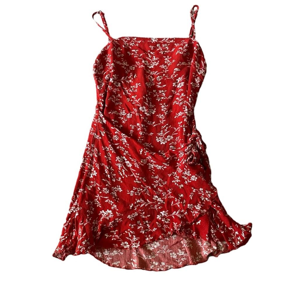 Red Floral Mini Dress Size Medium Western Faux Wrap Western Beach Festival